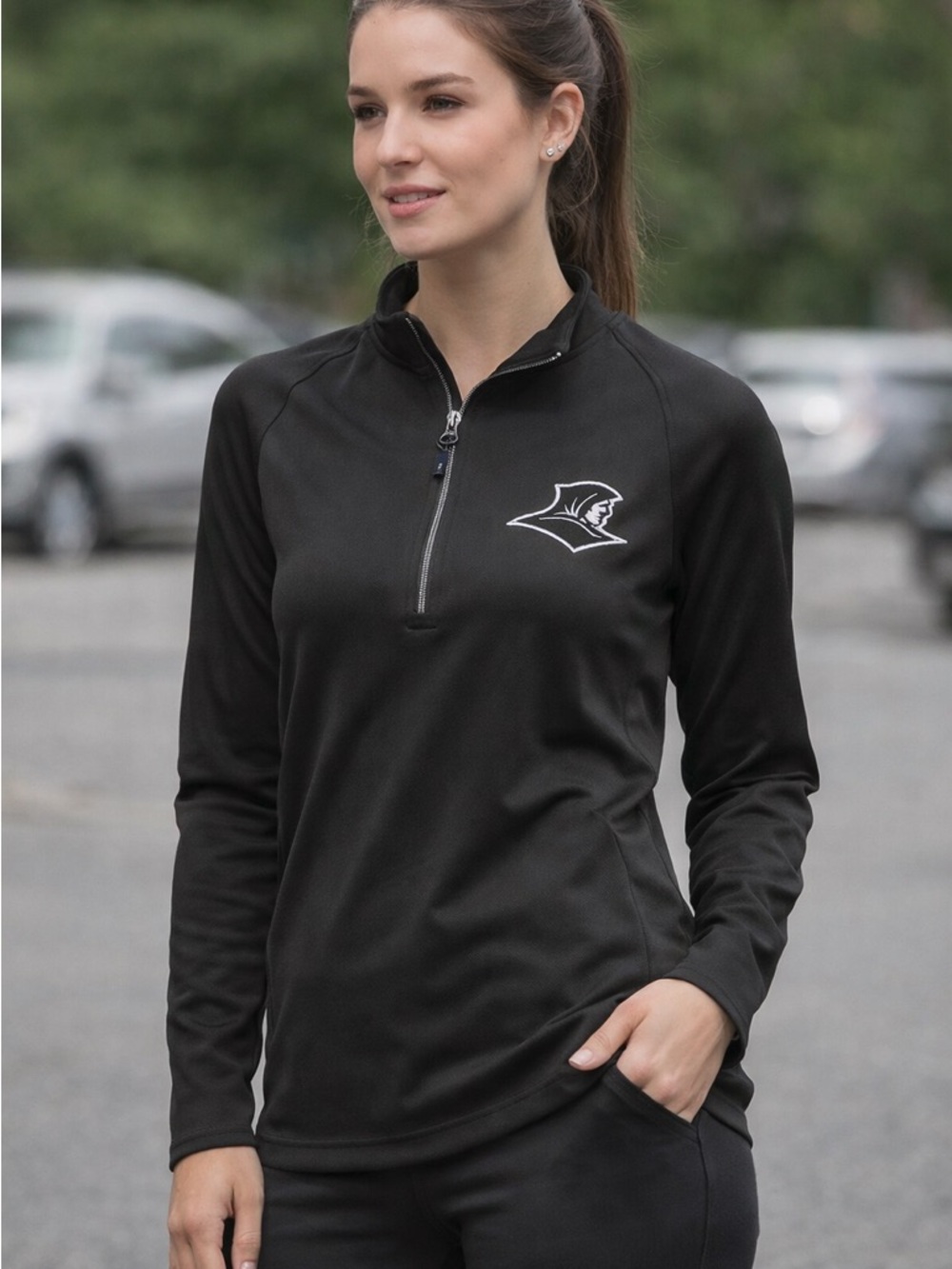 Cutter & Buck Black Quarter Zip Pullover Logo Athletic Top Women L/G